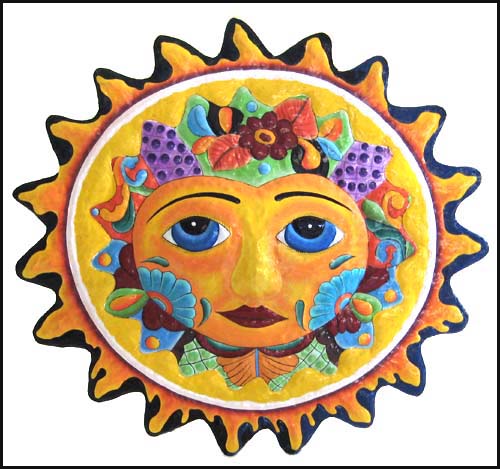 Sun Face Tropical Wall Decor - Painted Metal from Haitian Steel Drums - 24" x 24" 